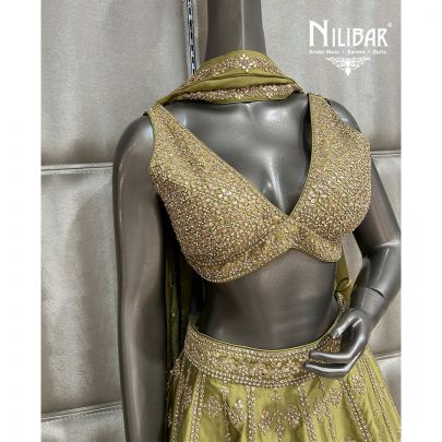 Mehndi Green Silk Lehenga
