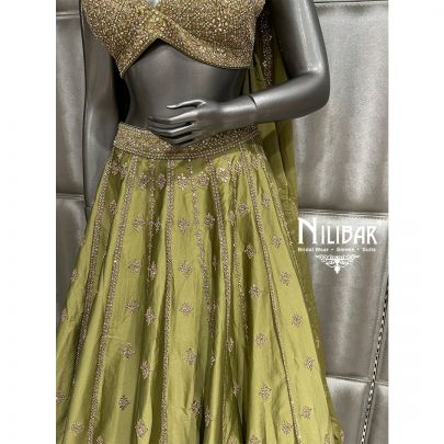 Mehndi Green Silk Lehenga