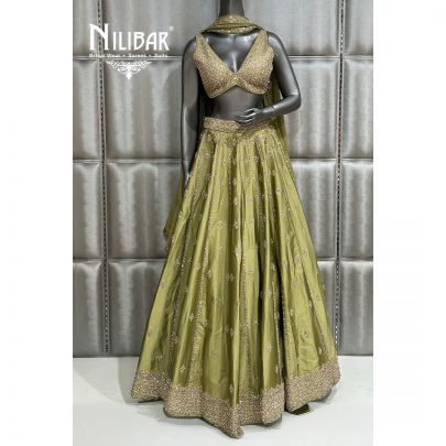 Mehndi Green Silk Lehenga