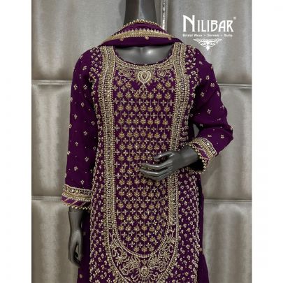 Purple Georgette Shirt Paired with Sharara and Chinnon Dupatta