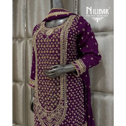 Purple Georgette Shirt Paired with Sharara and Chinnon Dupatta