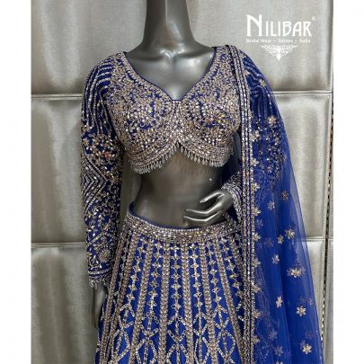 Blue Silk Lehenga With Net Dupatta