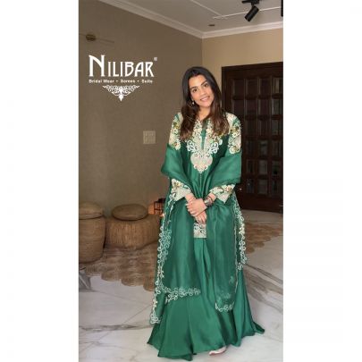 Yukta In Our Green Silk Flared Palazzo Suit