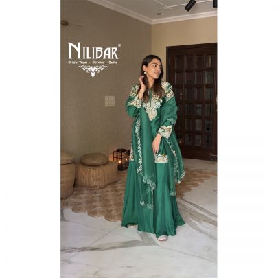 Yukta In Our Green Silk Flared Palazzo Suit
