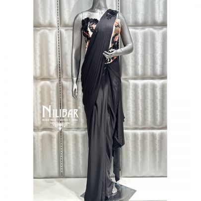 Black Satin Drape Saree