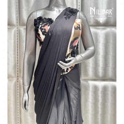 Black Satin Drape Saree
