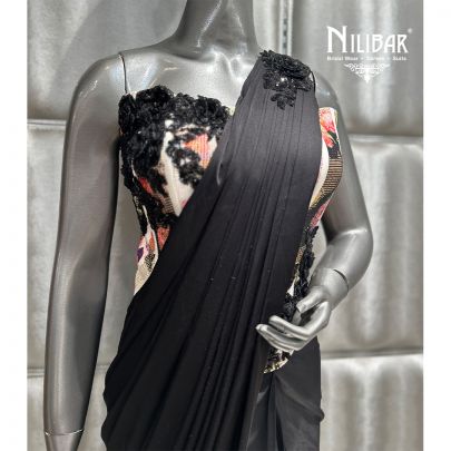 Black Satin Drape Saree