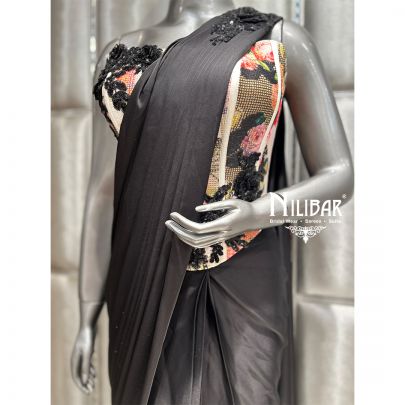 Black Satin Drape Saree