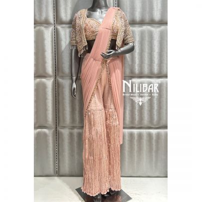 Pastel Pink Chinon Garara Drape Saree