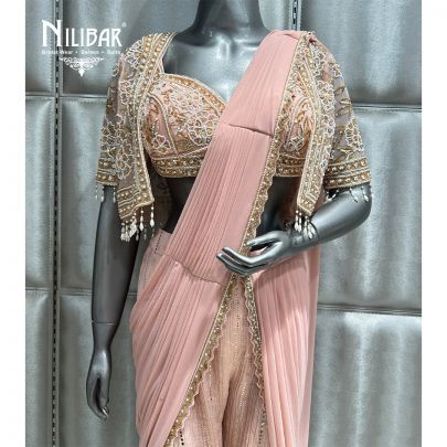 Pastel Pink Chinon Garara Drape Saree