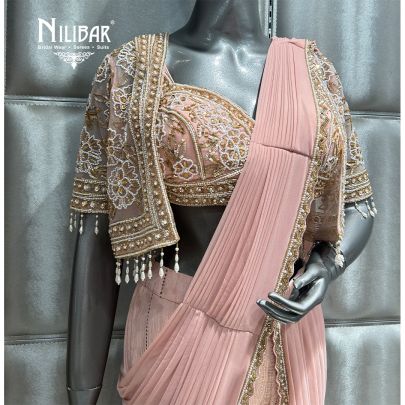 Pastel Pink Chinon Garara Drape Saree