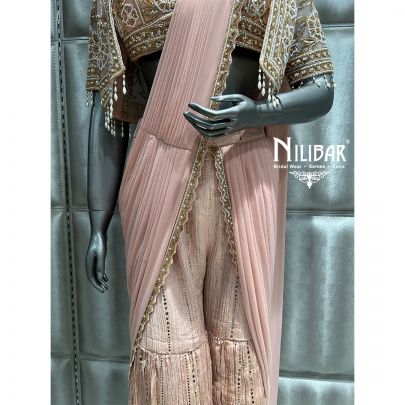 Pastel Pink Chinon Garara Drape Saree