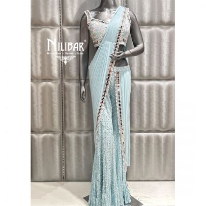 Ice Blue Georgette Garara Lycra Drape Saree