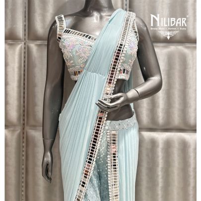 Ice Blue Georgette Garara Lycra Drape Saree