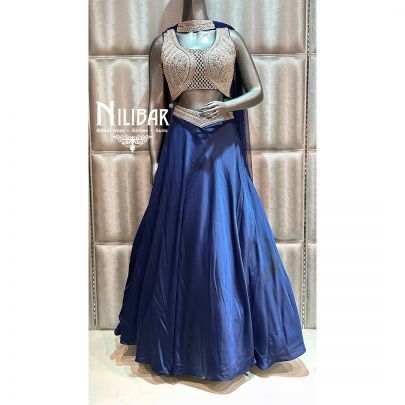 Navy Blue Silk Bottom & Net Blouse Casual Lehenga