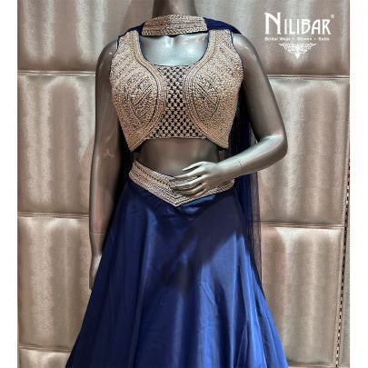 Navy Blue Silk Bottom & Net Blouse Casual Lehenga