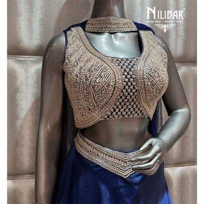 Navy Blue Silk Bottom & Net Blouse Casual Lehenga