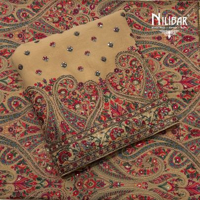 Beige Georgette Unstitched Suit