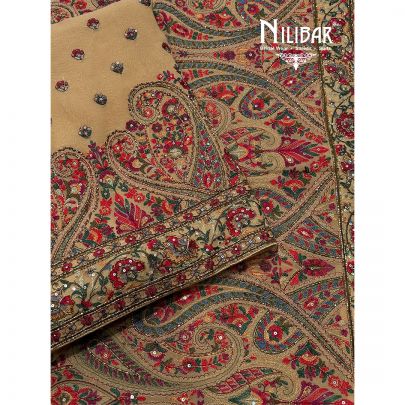 Beige Georgette Unstitched Suit