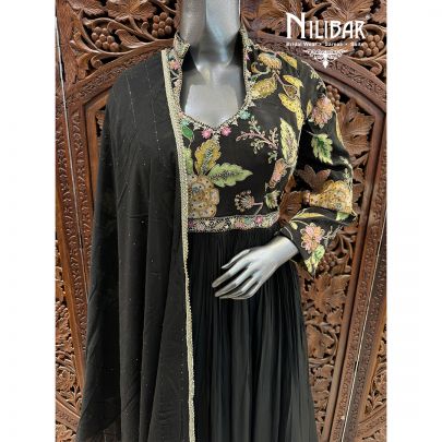 Black Chinnon Anarkali Suit