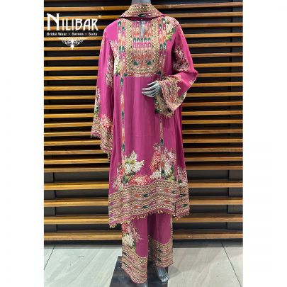 Rose Pink Crepe Kaftan Style Palazzo Suit