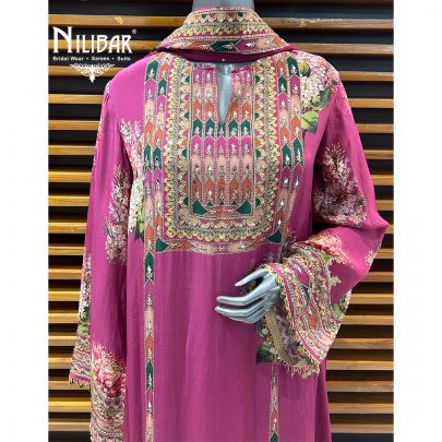 Rose Pink Crepe Kaftan Style Palazzo Suit