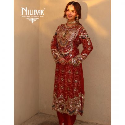 Bhavya Jain In Our Maroon Red Tissue Pant Suit Set