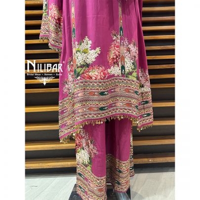 Rose Pink Crepe Kaftan Style Palazzo Suit