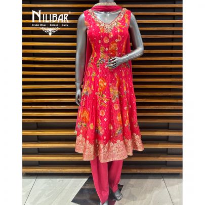 Punch Pink Organza Short Anarkali With Salwar Suit