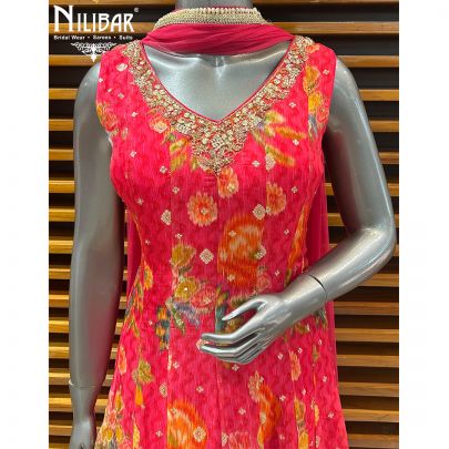 Punch Pink Organza Short Anarkali With Salwar Suit