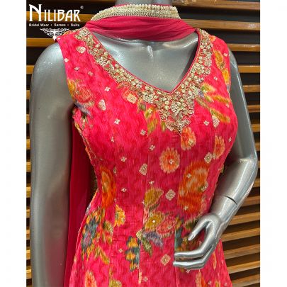 Punch Pink Organza Short Anarkali With Salwar Suit