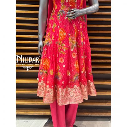 Punch Pink Organza Short Anarkali With Salwar Suit