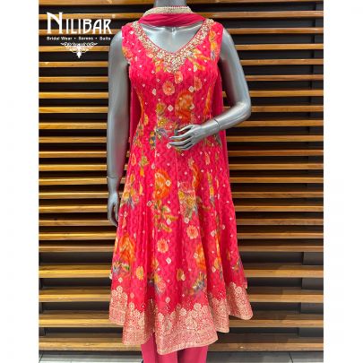 Punch Pink Organza Short Anarkali With Salwar Suit