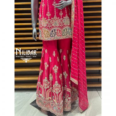 Bright Pink Silk Garara Suit