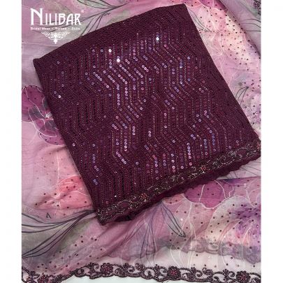 Wine Georgette Unstitched Suit With Organza Dupatta