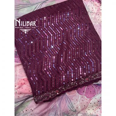 Wine Georgette Unstitched Suit With Organza Dupatta