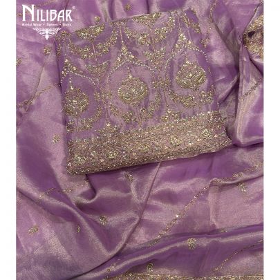 Lilac Tissue Unstitched Suit With Organza Dupatta