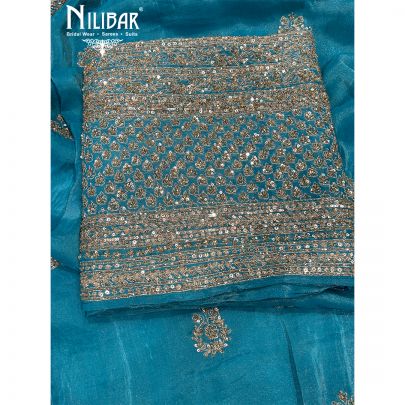 Sky Blue Lamé Silk Unstitched Suit