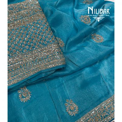Sky Blue Lamé Silk Unstitched Suit