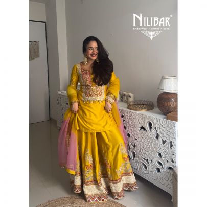 Yellow Silk Flared Palazzo Suit