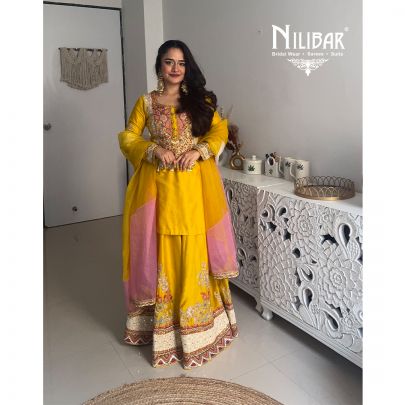 Yellow Silk Flared Palazzo Suit
