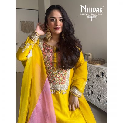 Yellow Silk Flared Palazzo Suit