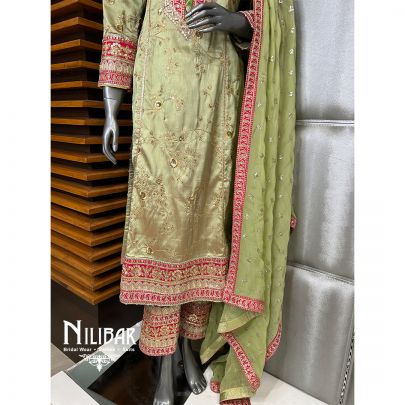 Tea Green Silk Suit