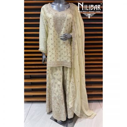 Lemon Chinnon Shirt & Shiffon Bottom Paired With Organza Dupatta