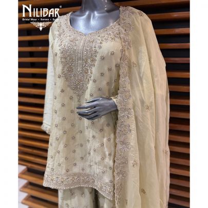 Lemon Chinnon Shirt & Shiffon Bottom Paired With Organza Dupatta