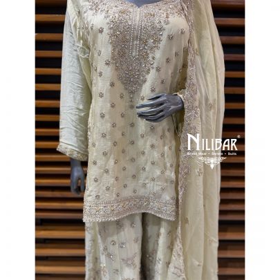 Lemon Chinnon Shirt & Shiffon Bottom Paired With Organza Dupatta