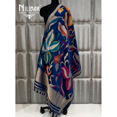 Moon Blue Silk dupatta With Self Banarsi Work