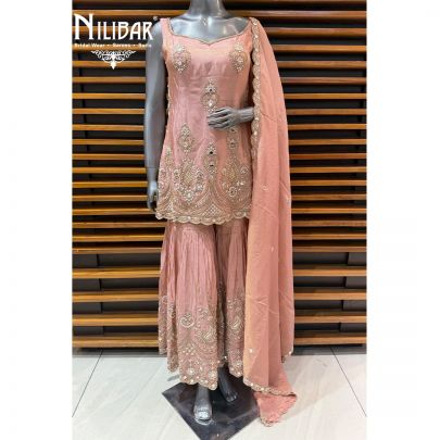Onion Pink Lame Silk Shirt Paired With Garara & Dupatta