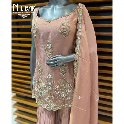 Onion Pink Lame Silk Shirt Paired With Garara & Dupatta