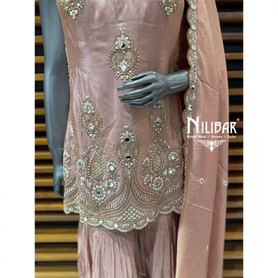 Onion Pink Lame Silk Shirt Paired With Garara & Dupatta